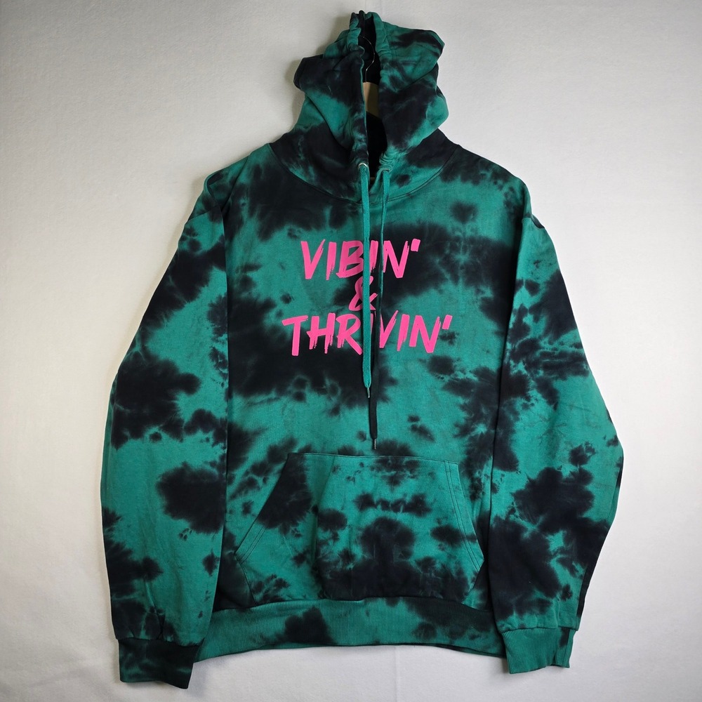 Fashion Nova Vibin & Thrivin Tie Dye Hoodie Green Black Pink Graphic 2X TS2621HO